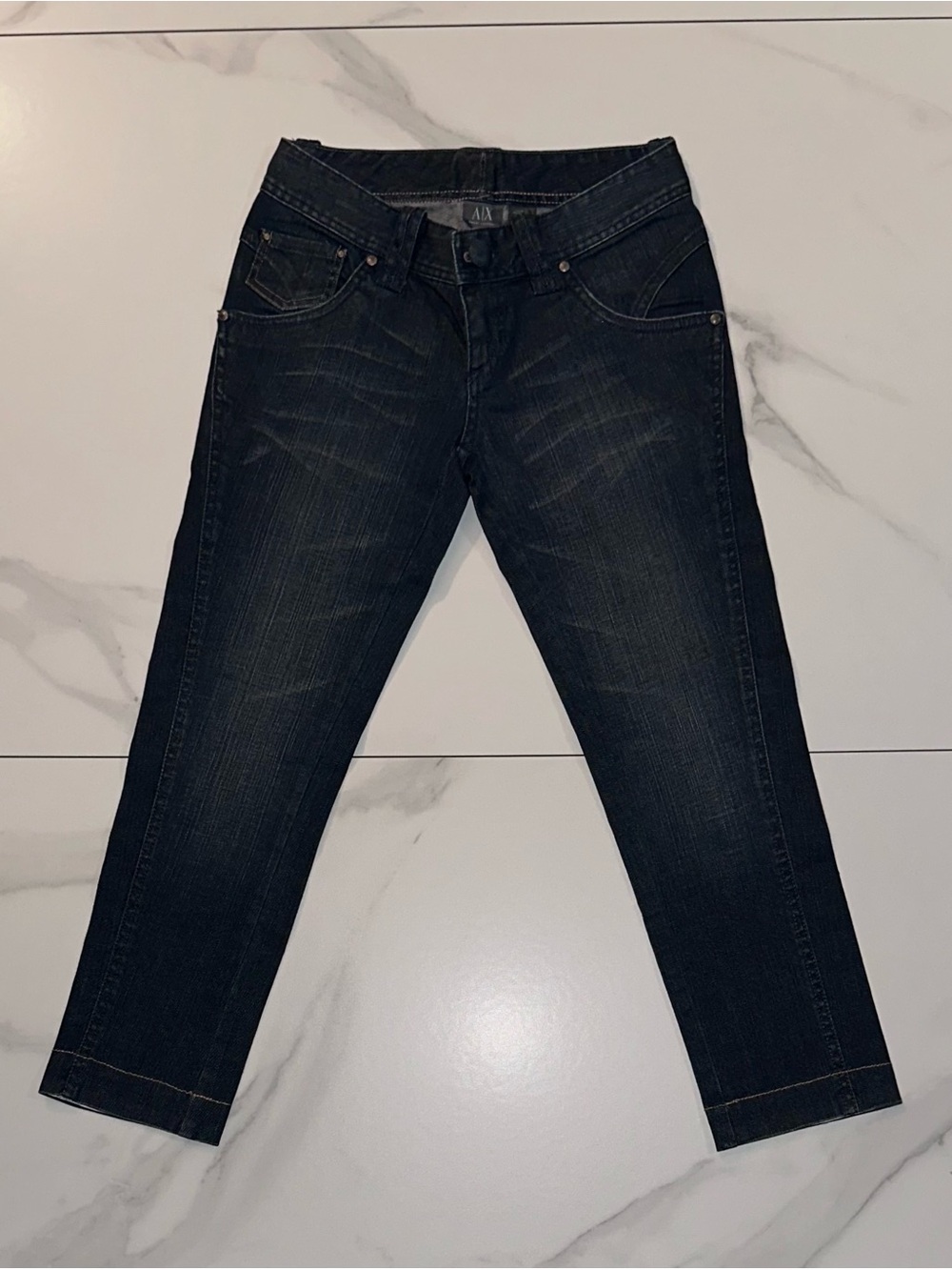 A|X Armani Exchange Dark Wash Straight Leg Embroidered Jeans